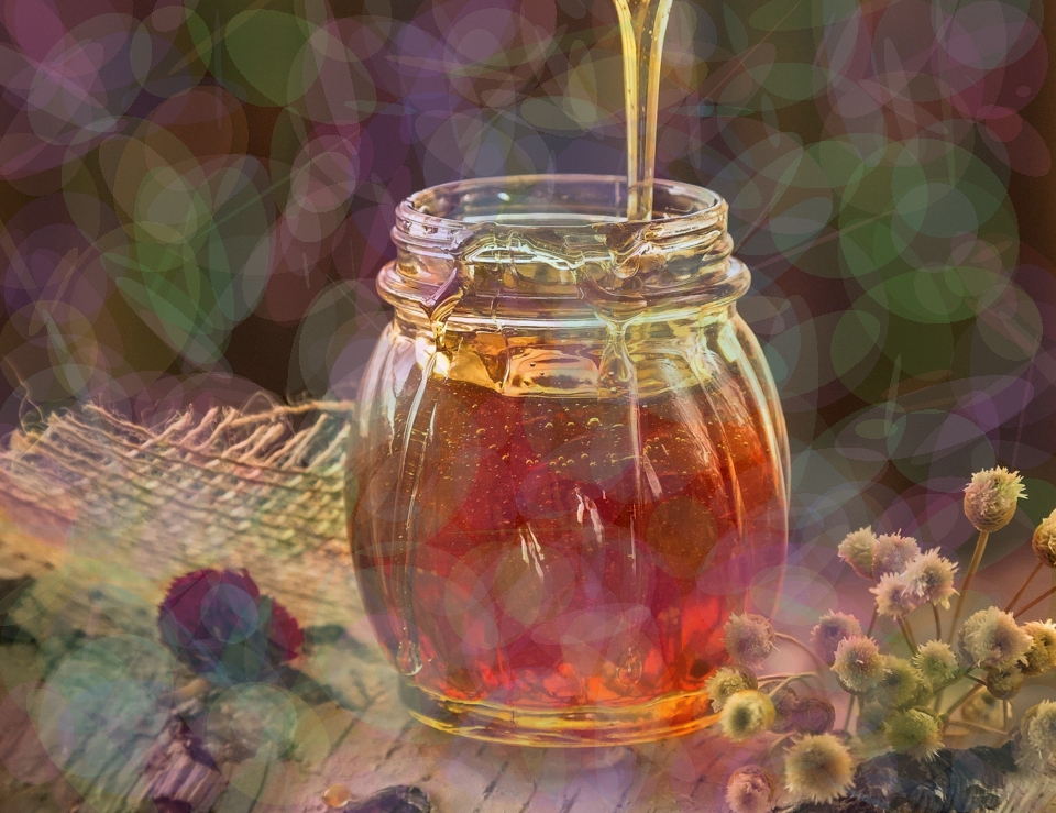 Honey into a jar with randomColorEllipses
